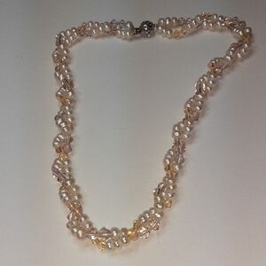 Cream and Peach Multi-Strand Necklace with Twisted Design